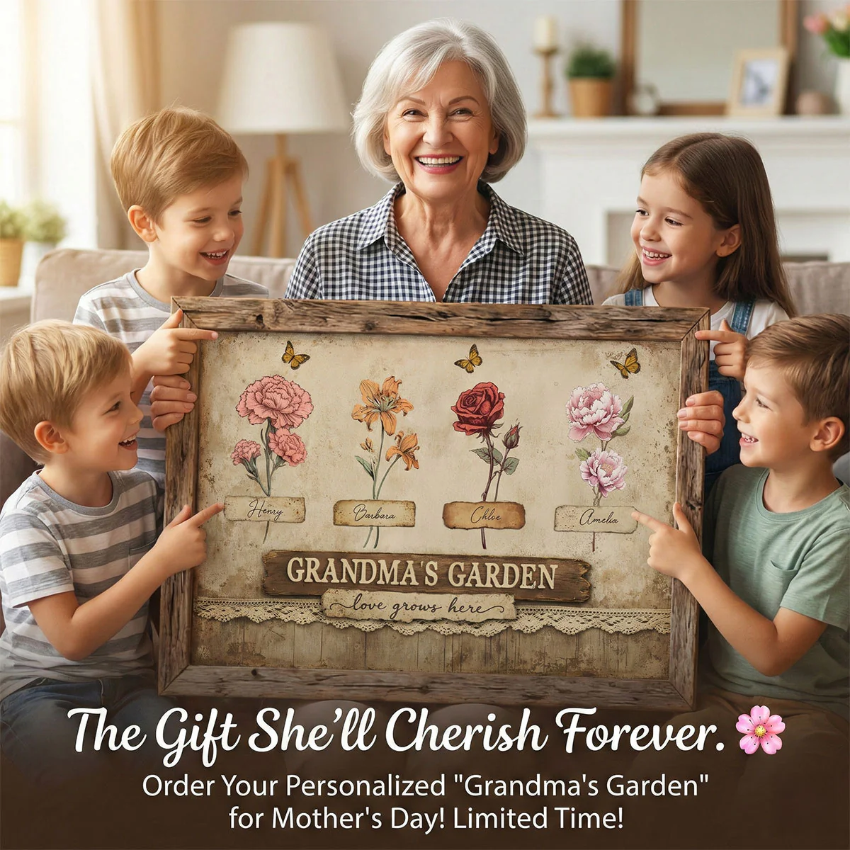 Retro Vintage Lace Pattern Grandma's Garden Birth Month Flowers - Personalized Poster - Mother's Day Gift For Grandma, Mom - Image 2