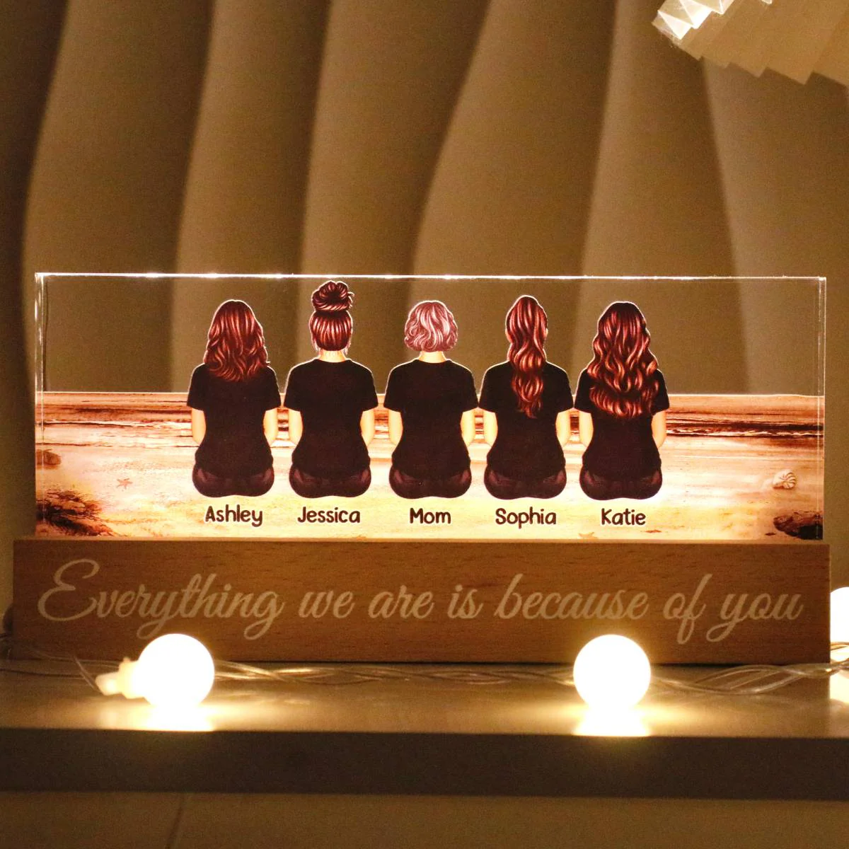 Retro Vintage Mom And Sons Daughters Beach Landscape Personalized LED Night Light - Image 3