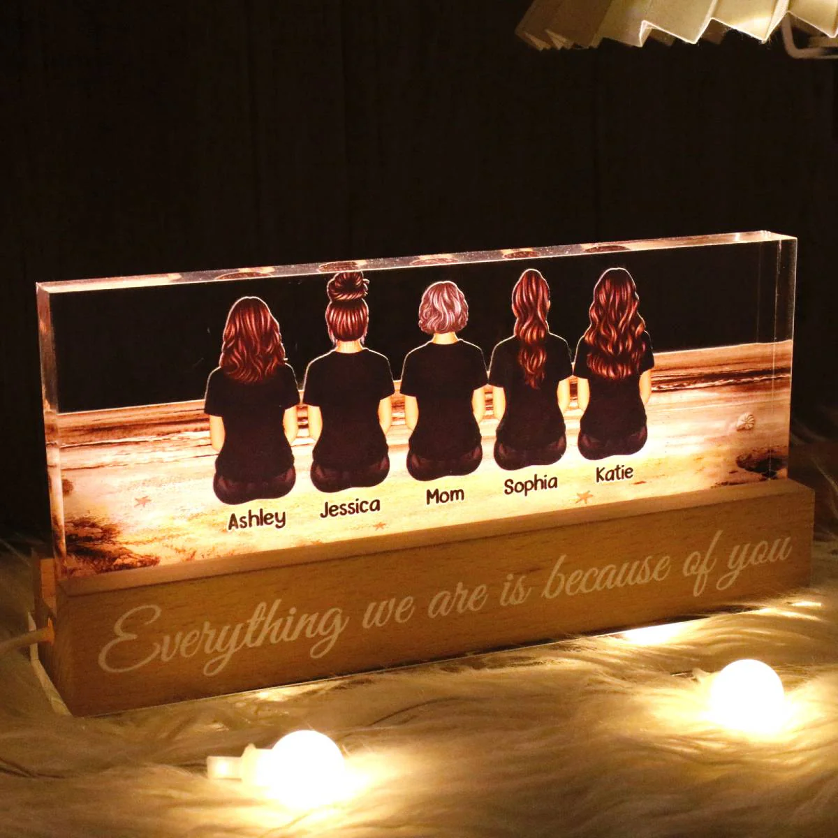 Retro Vintage Mom And Sons Daughters Beach Landscape Personalized LED Night Light - Image 4