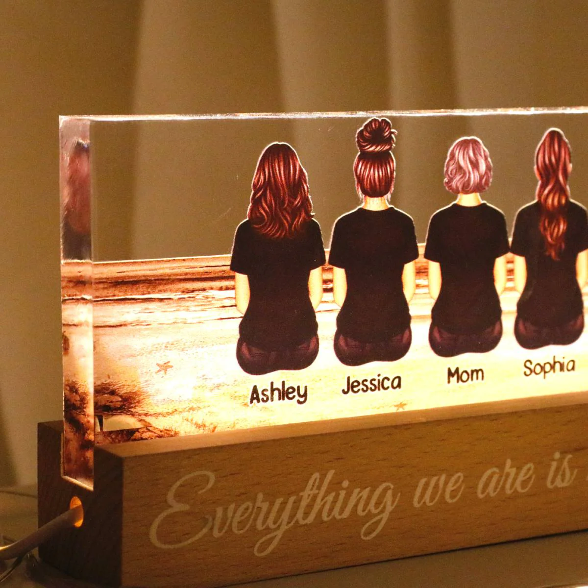 Retro Vintage Mom And Sons Daughters Beach Landscape Personalized LED Night Light - Image 5