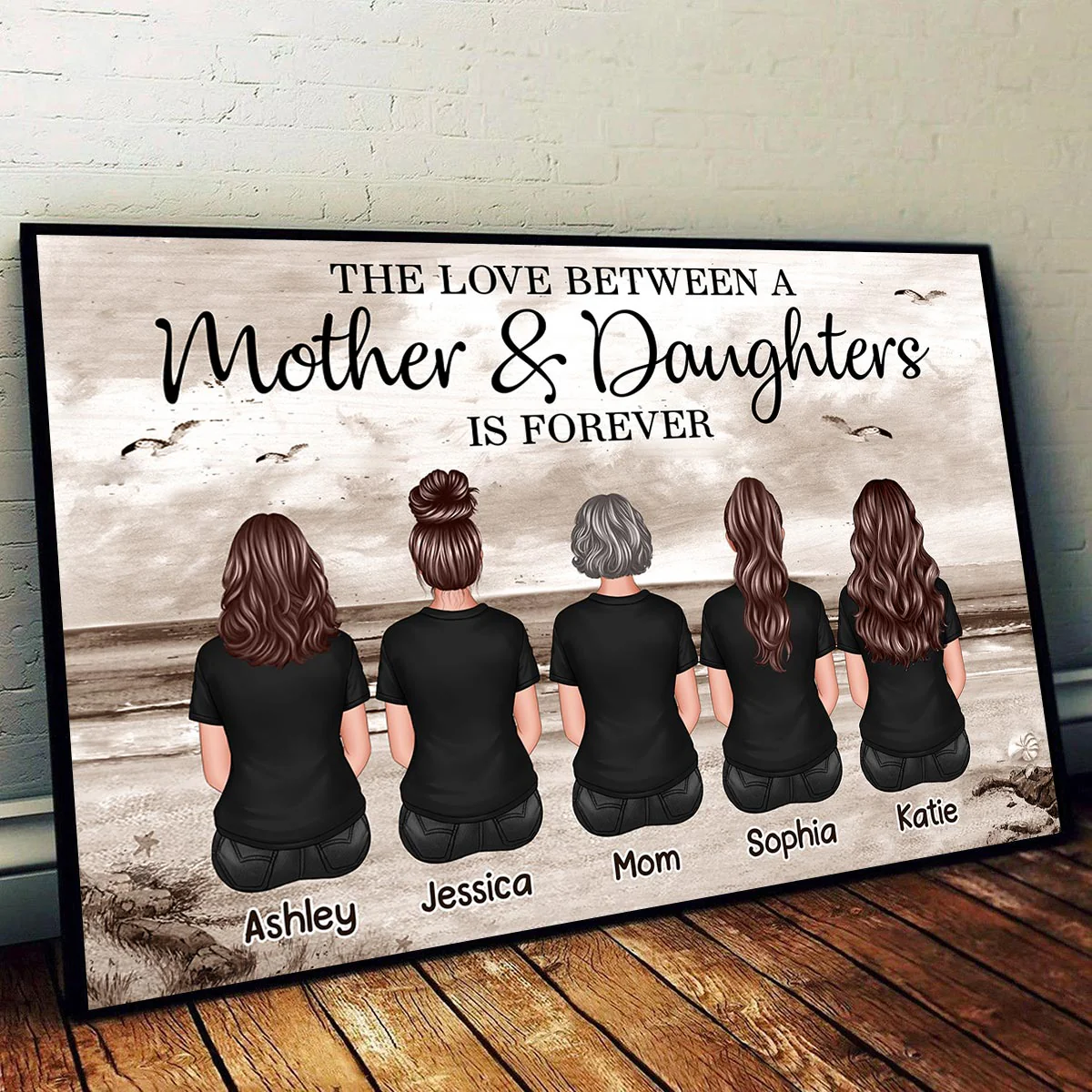 Mom And Sons Daughters Retro Vintage Beach Landscape Personalized Poster, Gift For Mom - Image 4