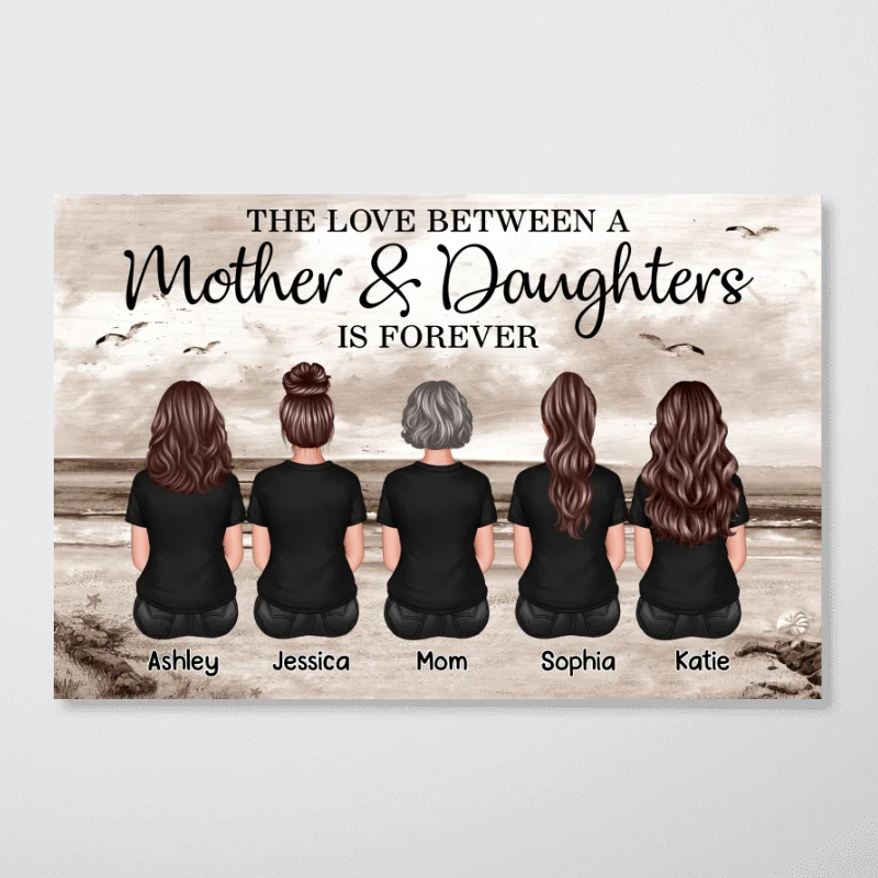 Mom And Sons Daughters Retro Vintage Beach Landscape Personalized Poster, Gift For Mom - Image 6