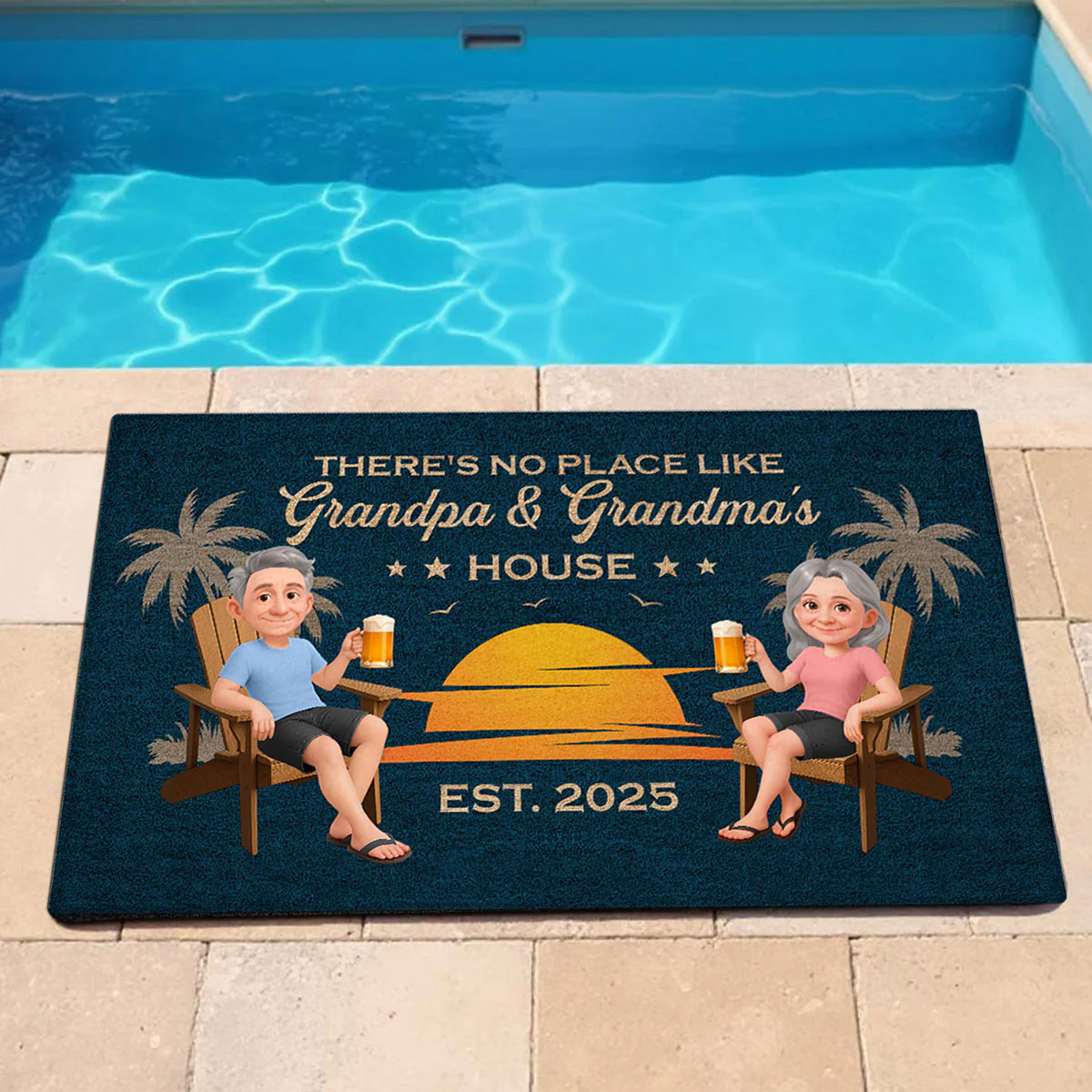 Retro Vintage Summer There's No Place Like Grandpa Grandma Grandparents House Personalized Doormat - Image 2