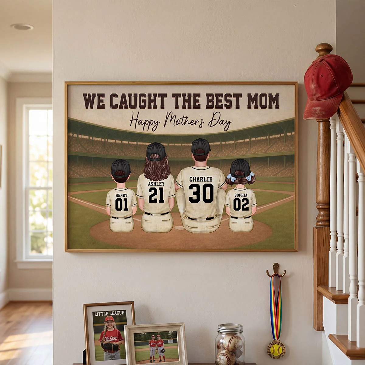 Retro Vintage We Caught The Best Baseball Mom - Personalized Poster - Mother's Day Gift For Baseball Mom, Wife - Image 13