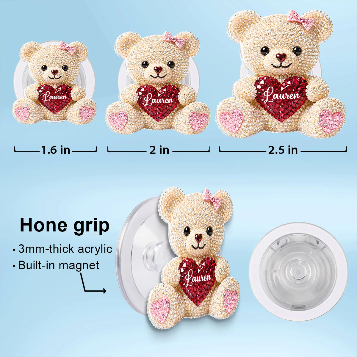 3D Effect Teddy Bear Valentine - Personalized Acrylic Magnetic Phone Grip - Anniversary, Valentine's Day Gift, Gift For Her - Image 10