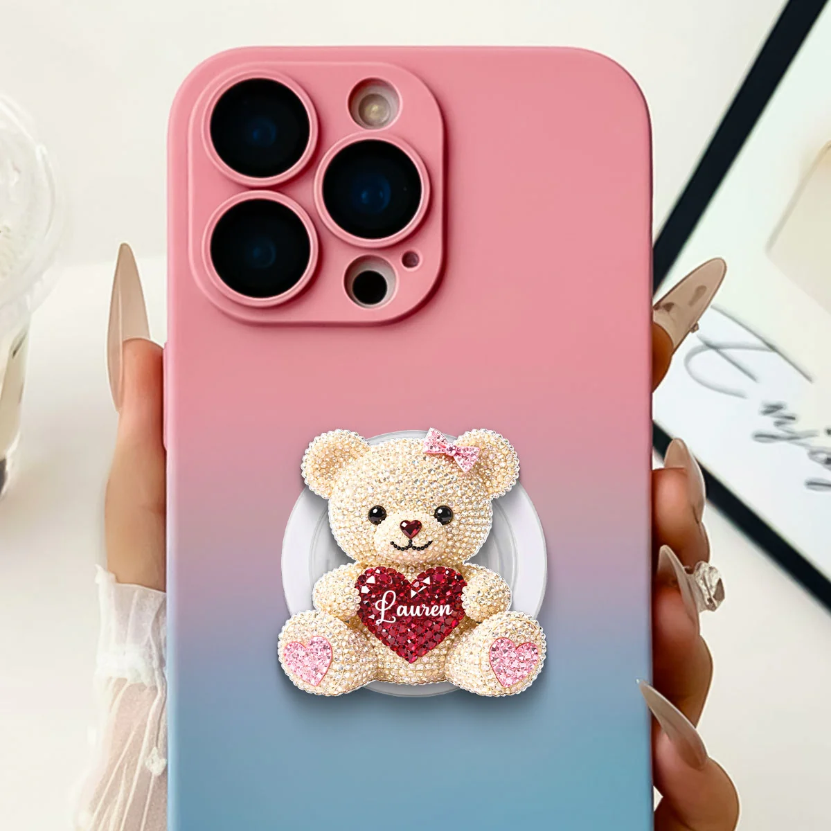 3D Effect Teddy Bear Valentine - Personalized Acrylic Magnetic Phone Grip - Anniversary, Valentine's Day Gift, Gift For Her - Image 14