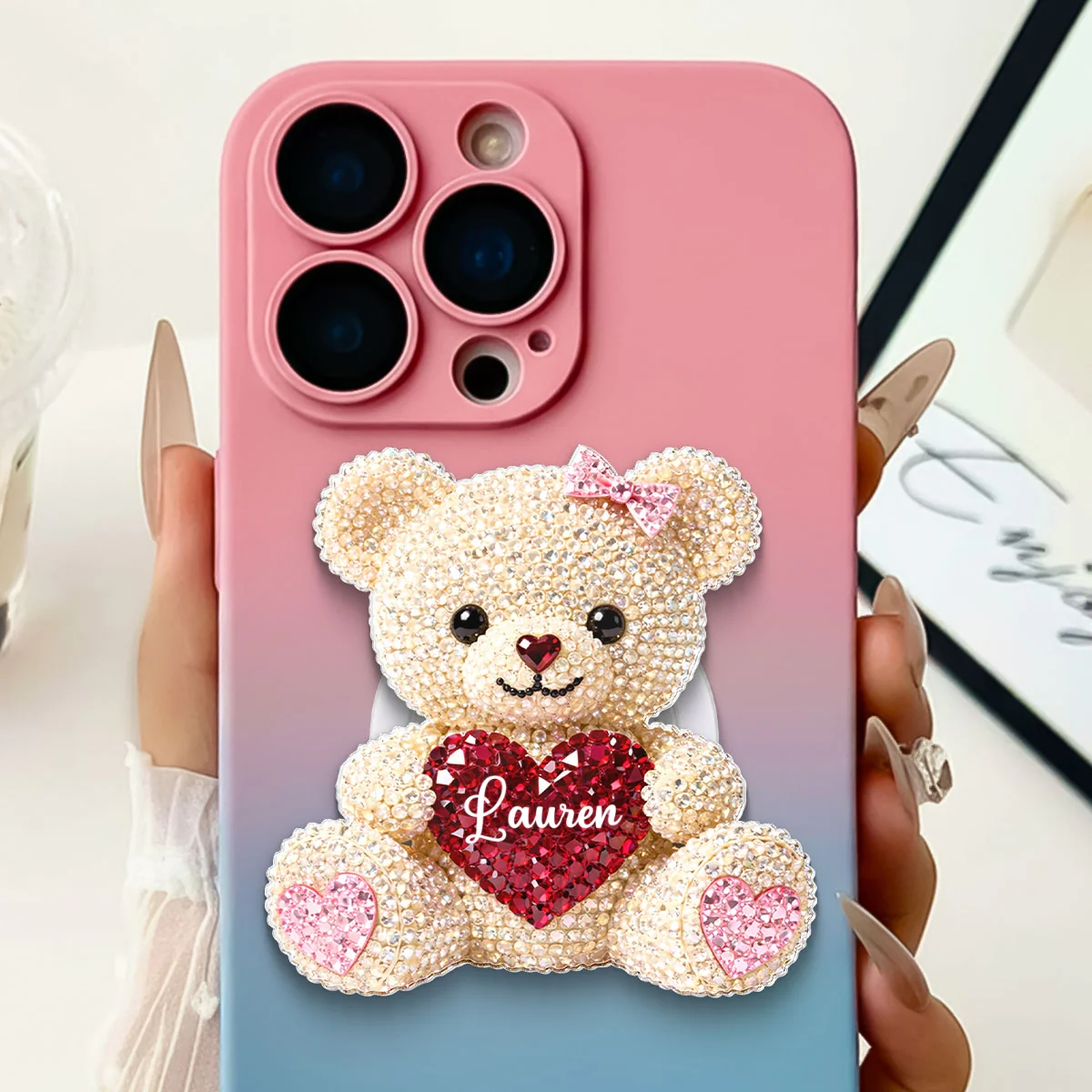 3D Effect Teddy Bear Valentine - Personalized Acrylic Magnetic Phone Grip - Anniversary, Valentine's Day Gift, Gift For Her - Image 16