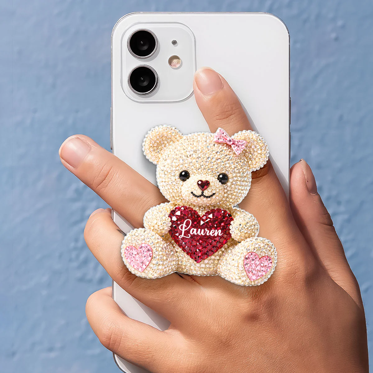 3D Effect Teddy Bear Valentine - Personalized Acrylic Magnetic Phone Grip - Anniversary, Valentine's Day Gift, Gift For Her - Image 3