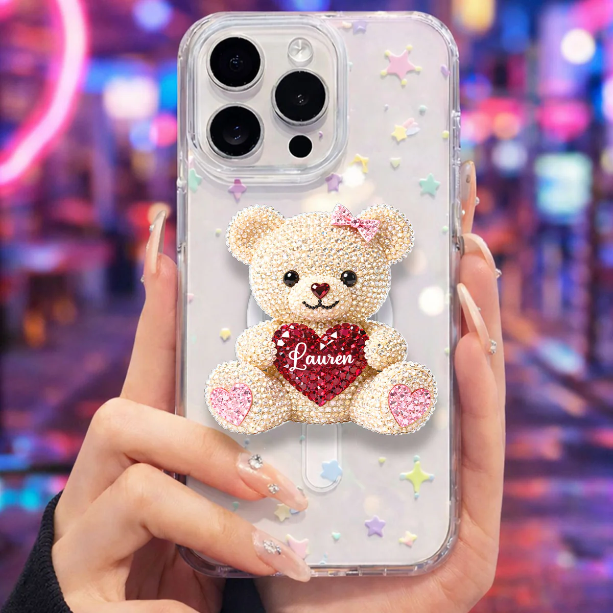 3D Effect Teddy Bear Valentine - Personalized Acrylic Magnetic Phone Grip - Anniversary, Valentine's Day Gift, Gift For Her - Image 4