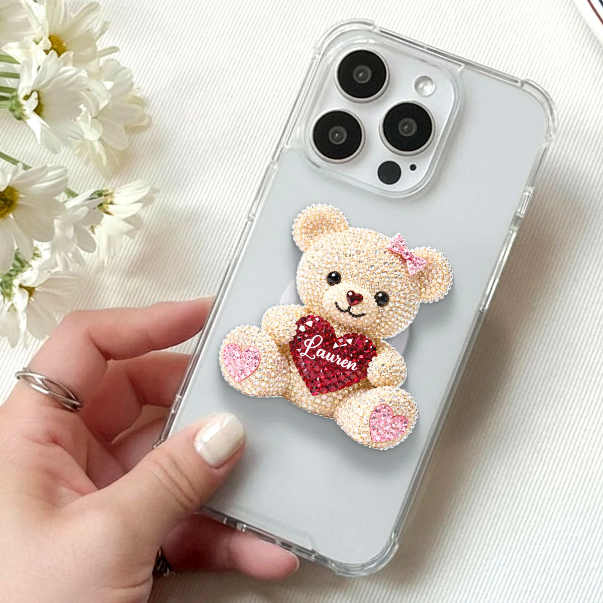 3D Effect Teddy Bear Valentine - Personalized Acrylic Magnetic Phone Grip - Anniversary, Valentine's Day Gift, Gift For Her - Image 5