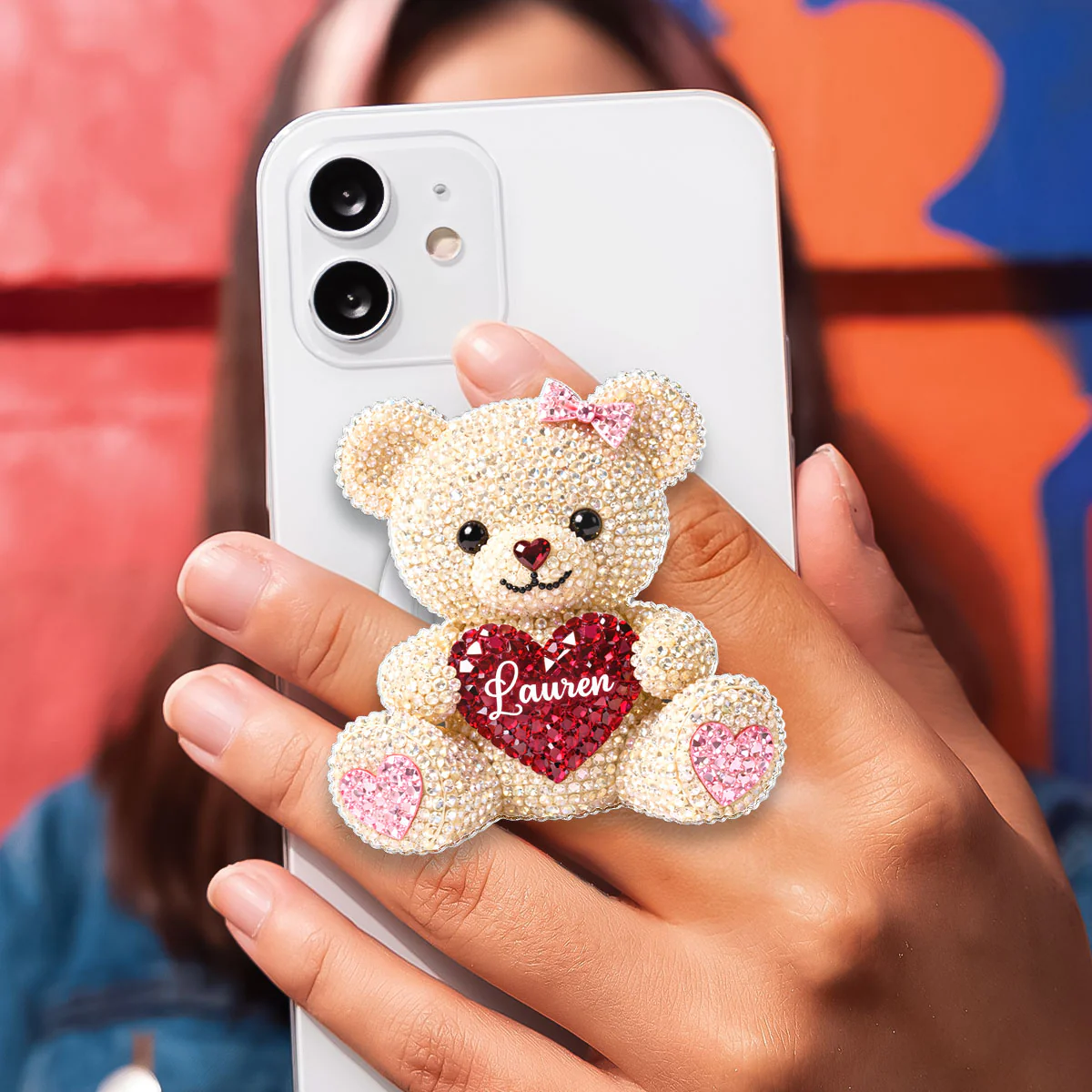 3D Effect Teddy Bear Valentine - Personalized Acrylic Magnetic Phone Grip - Anniversary, Valentine's Day Gift, Gift For Her - Image 6