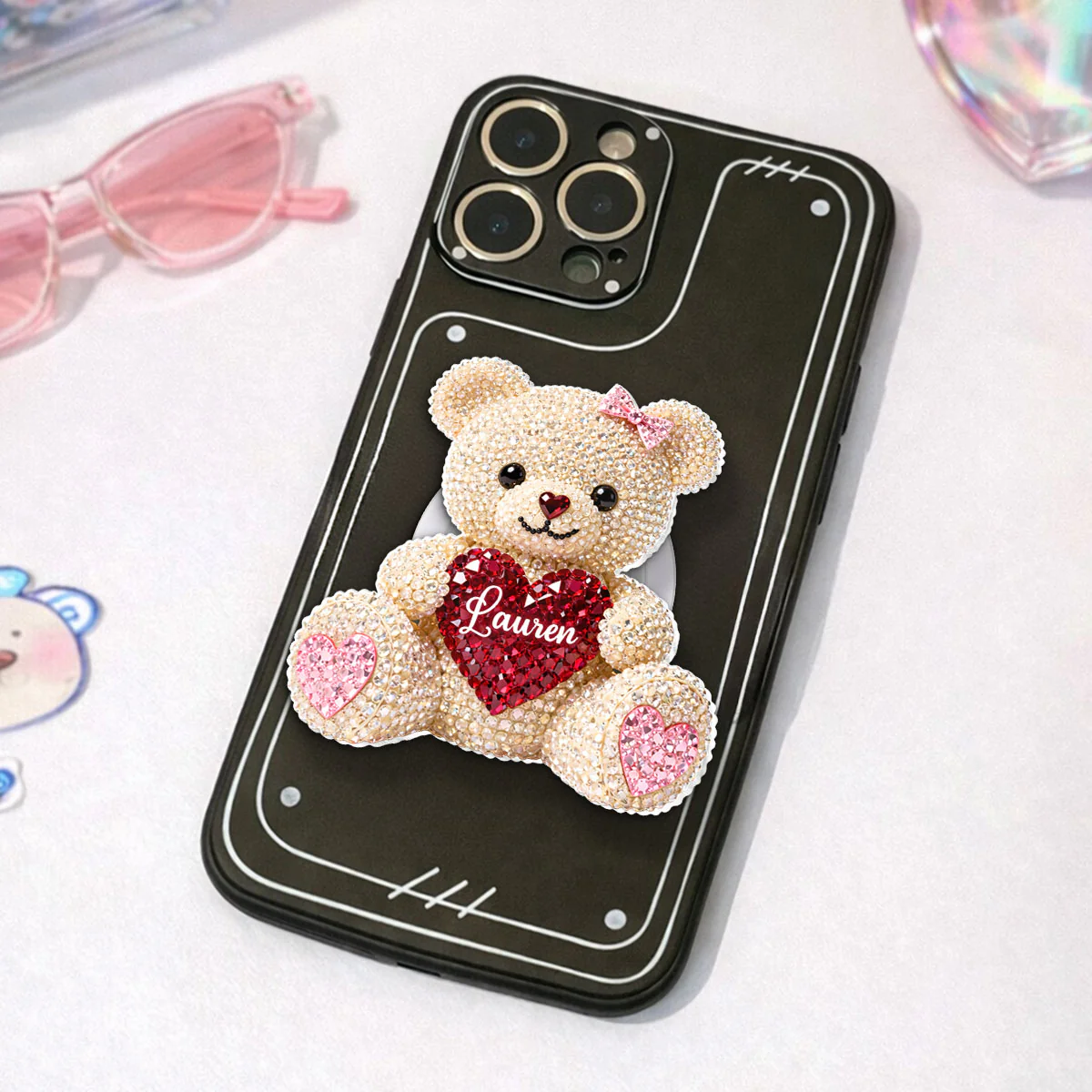 3D Effect Teddy Bear Valentine - Personalized Acrylic Magnetic Phone Grip - Anniversary, Valentine's Day Gift, Gift For Her - Image 7