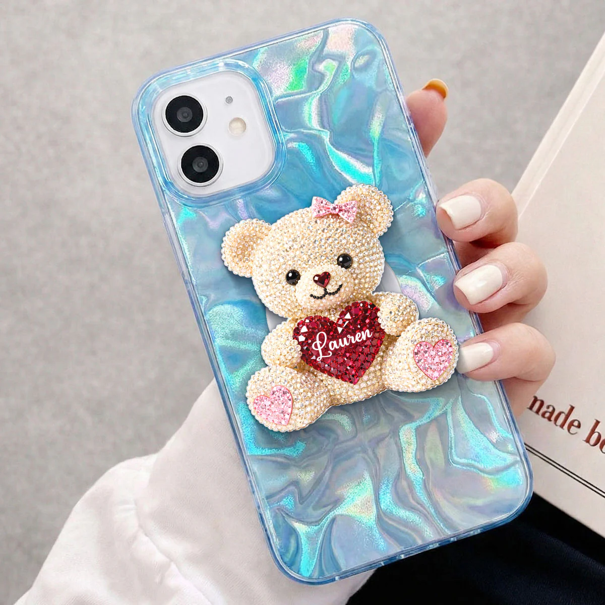 3D Effect Teddy Bear Valentine - Personalized Acrylic Magnetic Phone Grip - Anniversary, Valentine's Day Gift, Gift For Her - Image 9