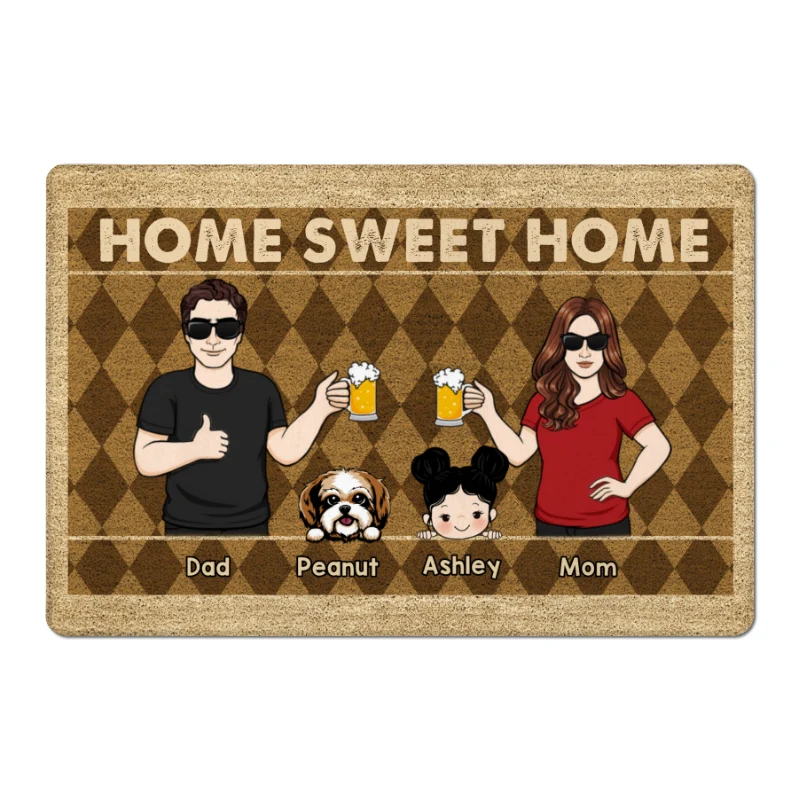 Rhombus Pattern Family Kids Dogs Cats Home Sweet Home Personalized Doormat - Image 3