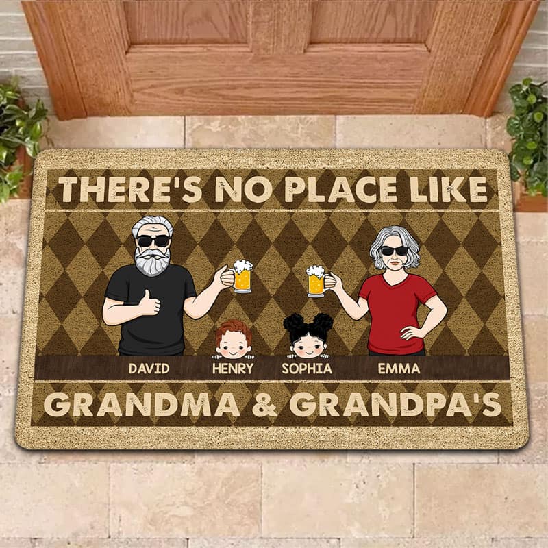 Rhombus Pattern No Place Like Grandparents House Personalized Doormat - Image 2