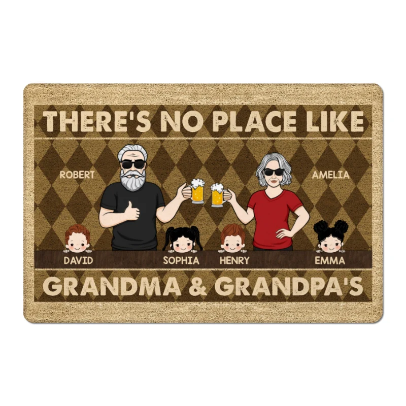 Rhombus Pattern No Place Like Grandparents House Personalized Doormat - Image 3