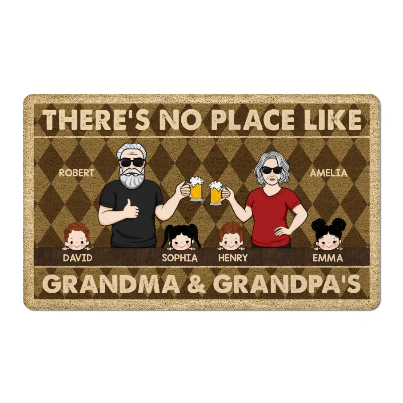 Rhombus Pattern No Place Like Grandparents House Personalized Doormat - Image 5