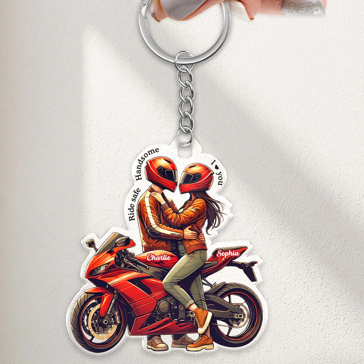 Ride Safe Handsome I Love You Personalized Acrylic Keychain, Anniversary Birthday Gift For Him, For Biker Couple - Image 3