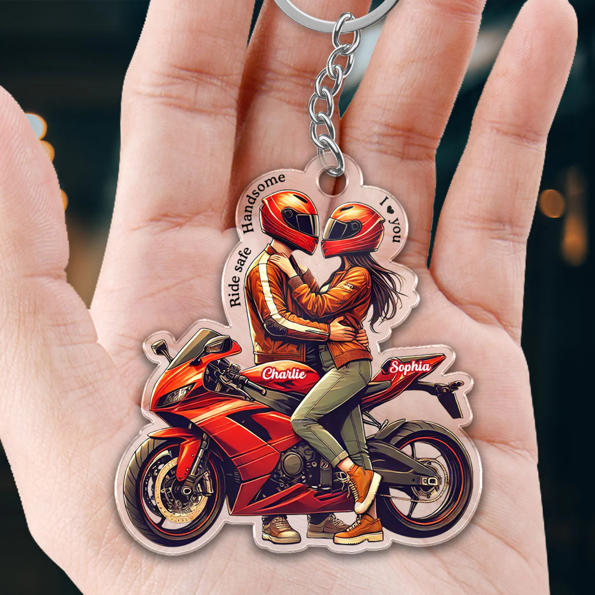 Ride Safe Handsome I Love You Personalized Acrylic Keychain, Anniversary Birthday Gift For Him, For Biker Couple - Image 4
