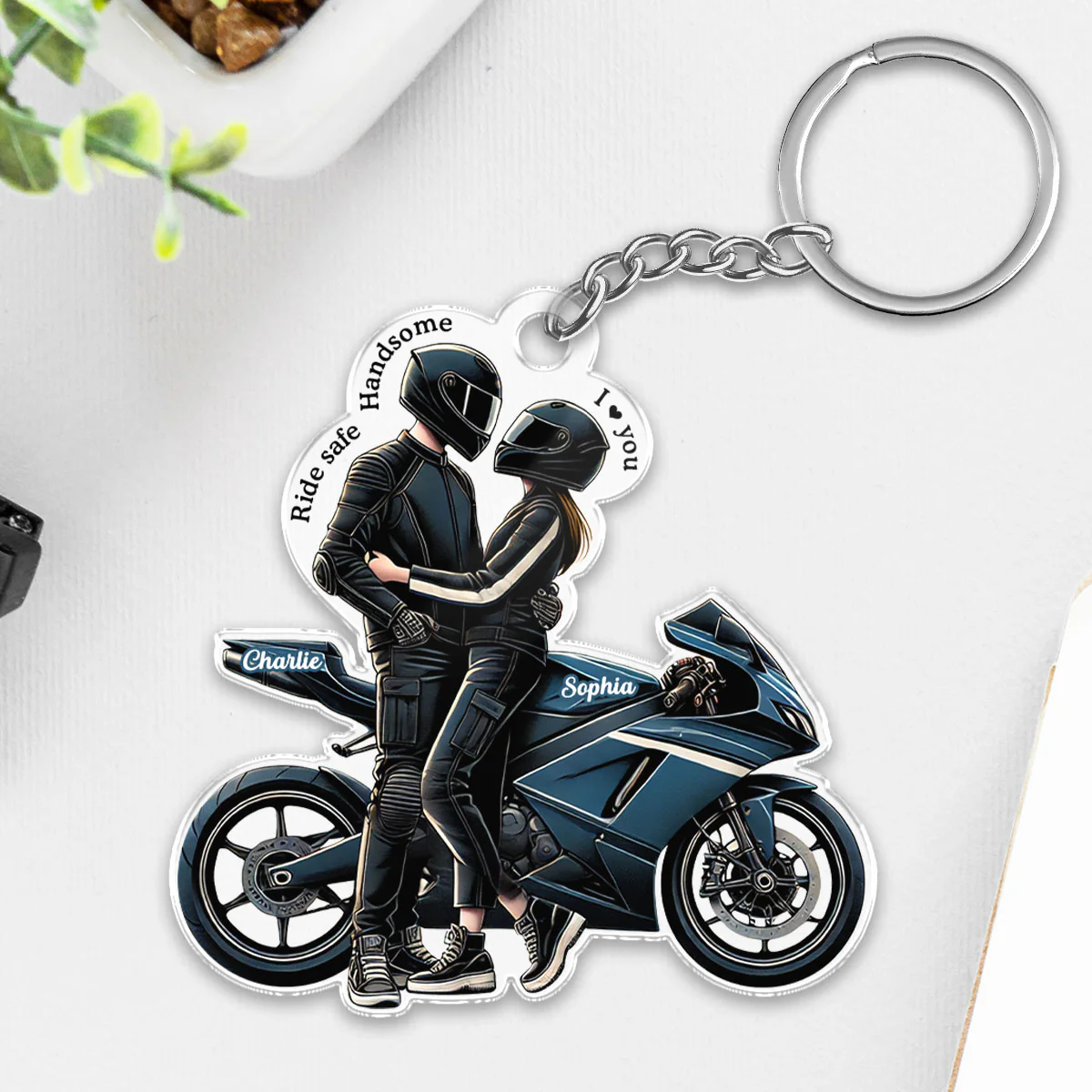 Ride Safe Handsome I Love You Personalized Acrylic Keychain, Anniversary Birthday Gift For Him, For Biker Couple - Image 5