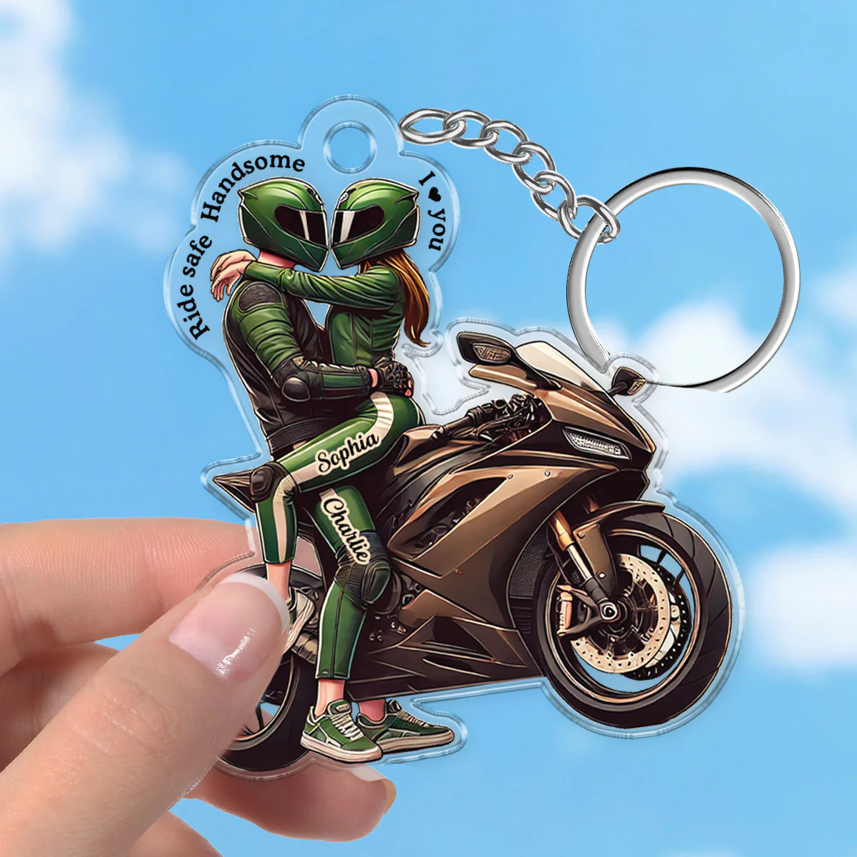 Ride Safe Handsome I Love You Personalized Acrylic Keychain, Anniversary Birthday Gift For Him, For Biker Couple - Image 6