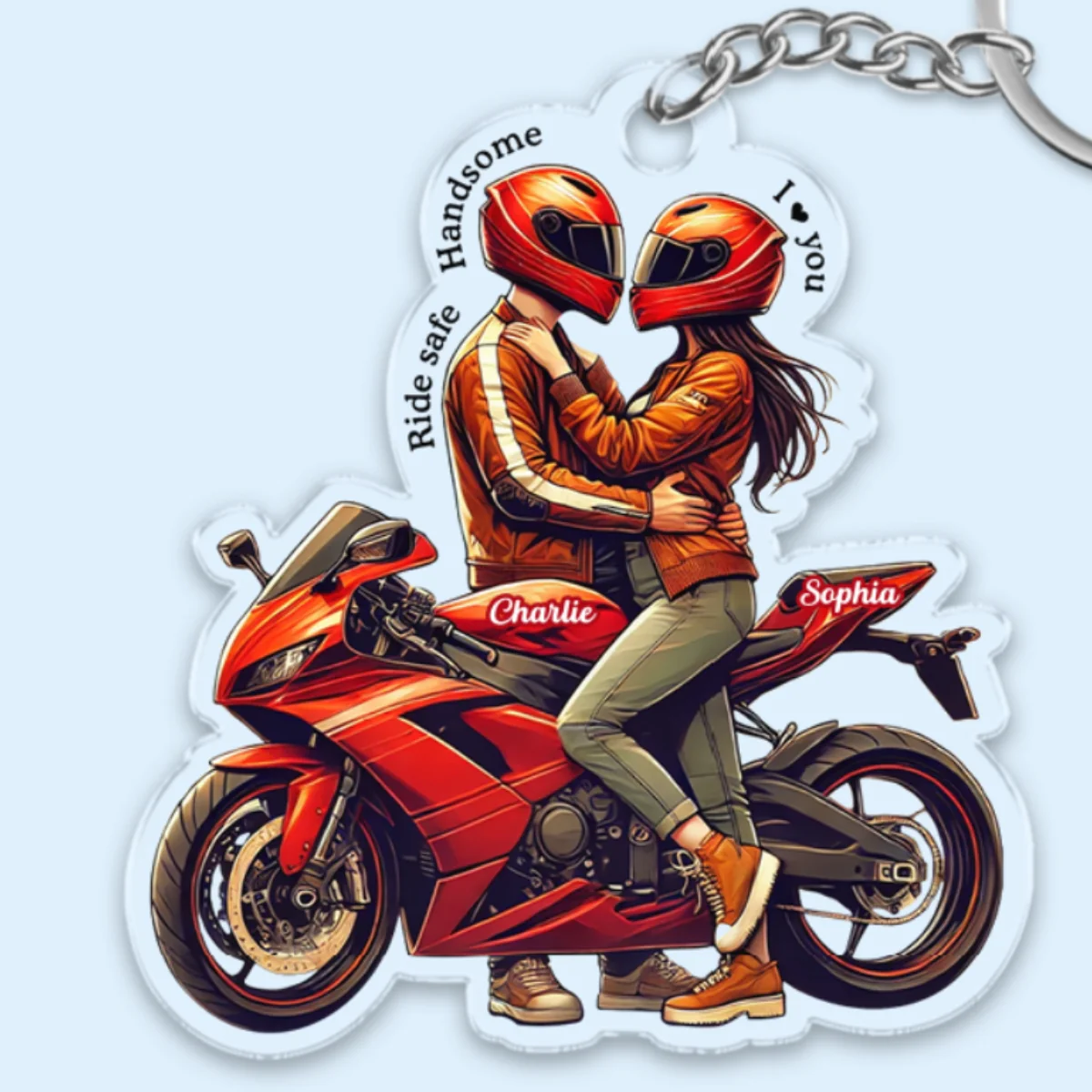 Ride Safe Handsome I Love You Personalized Acrylic Keychain, Anniversary Birthday Gift For Him, For Biker Couple - Image 8