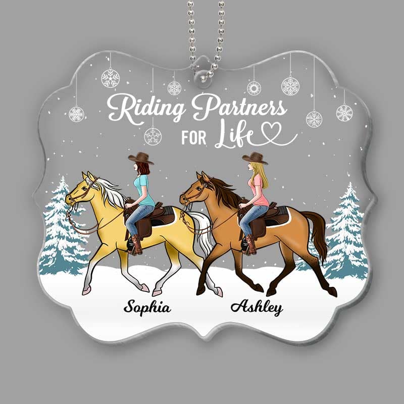 Riding Partners For Life Horses Besties Personalized Acrylic Ornament - Image 2