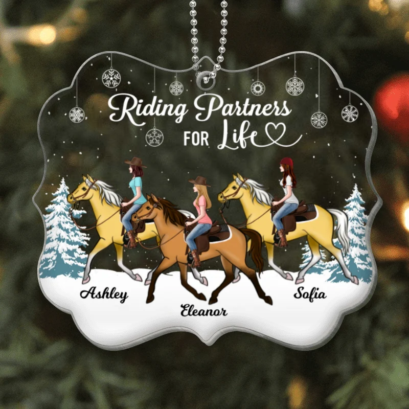 Riding Partners For Life Horses Besties Personalized Acrylic Ornament - Image 4
