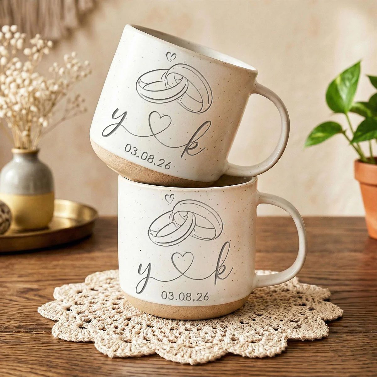 Rings Of Love - Personalized Pottery Mug - Anniversary, Engagement Gift For Couple - Image 2
