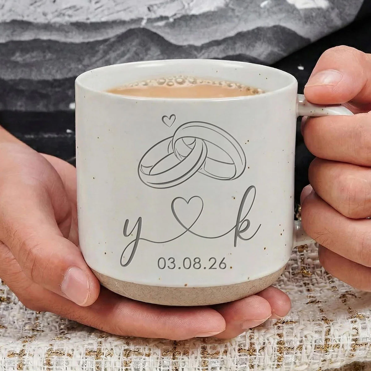 Rings Of Love - Personalized Pottery Mug - Anniversary, Engagement Gift For Couple - Image 5