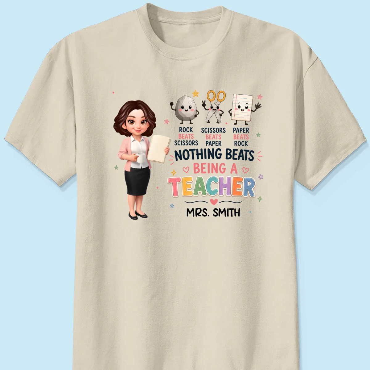 Rock Paper Scissors Nothing Beats Teacher - Personalized Shirt - Image 11