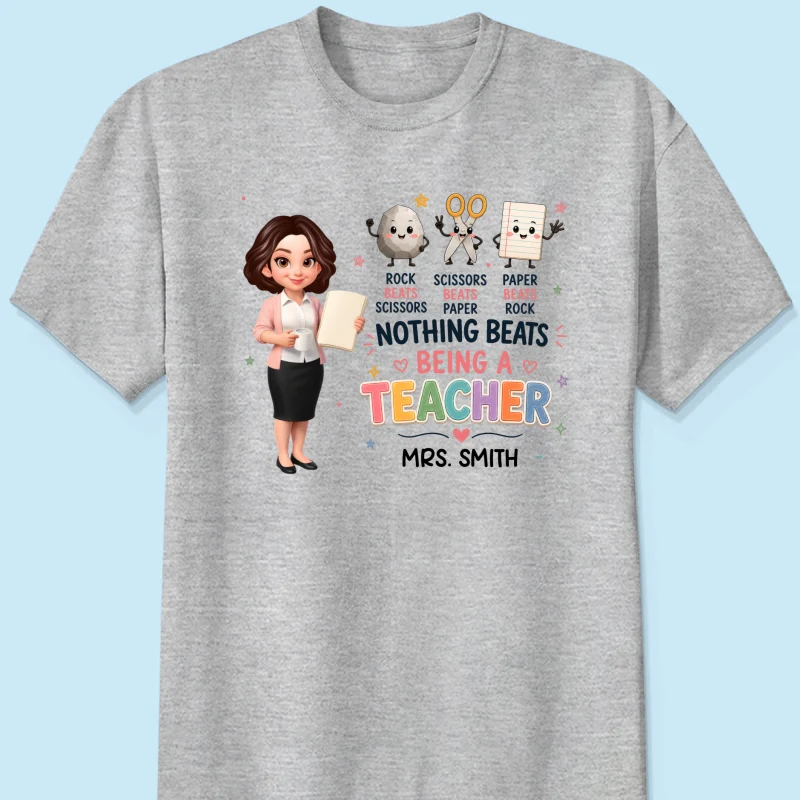 Rock Paper Scissors Nothing Beats Teacher - Personalized Shirt - Image 13