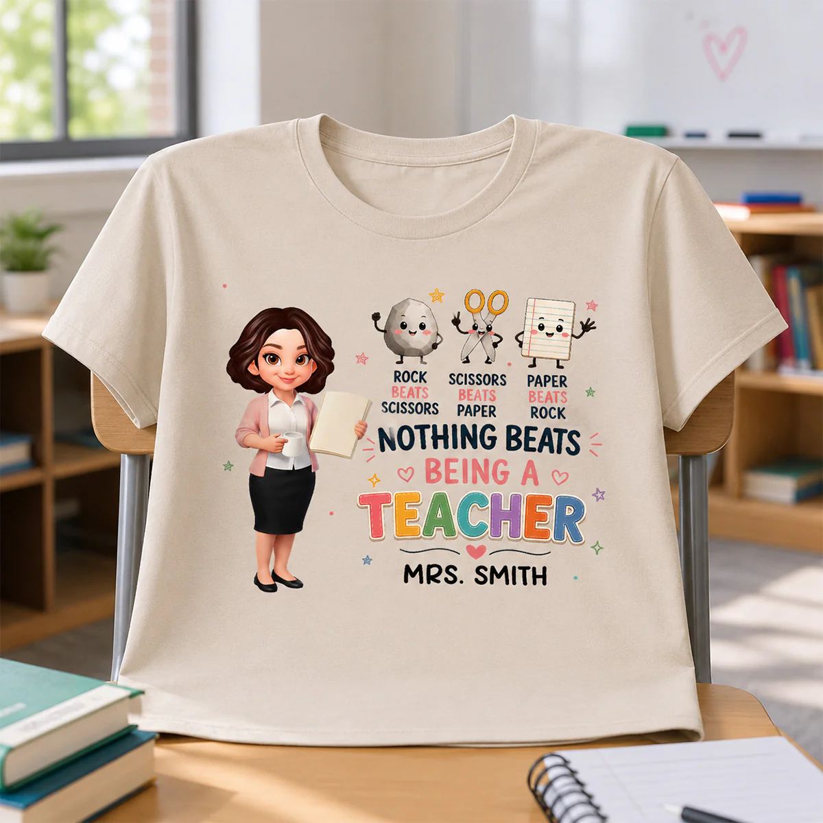 Rock Paper Scissors Nothing Beats Teacher - Personalized Shirt - Image 3