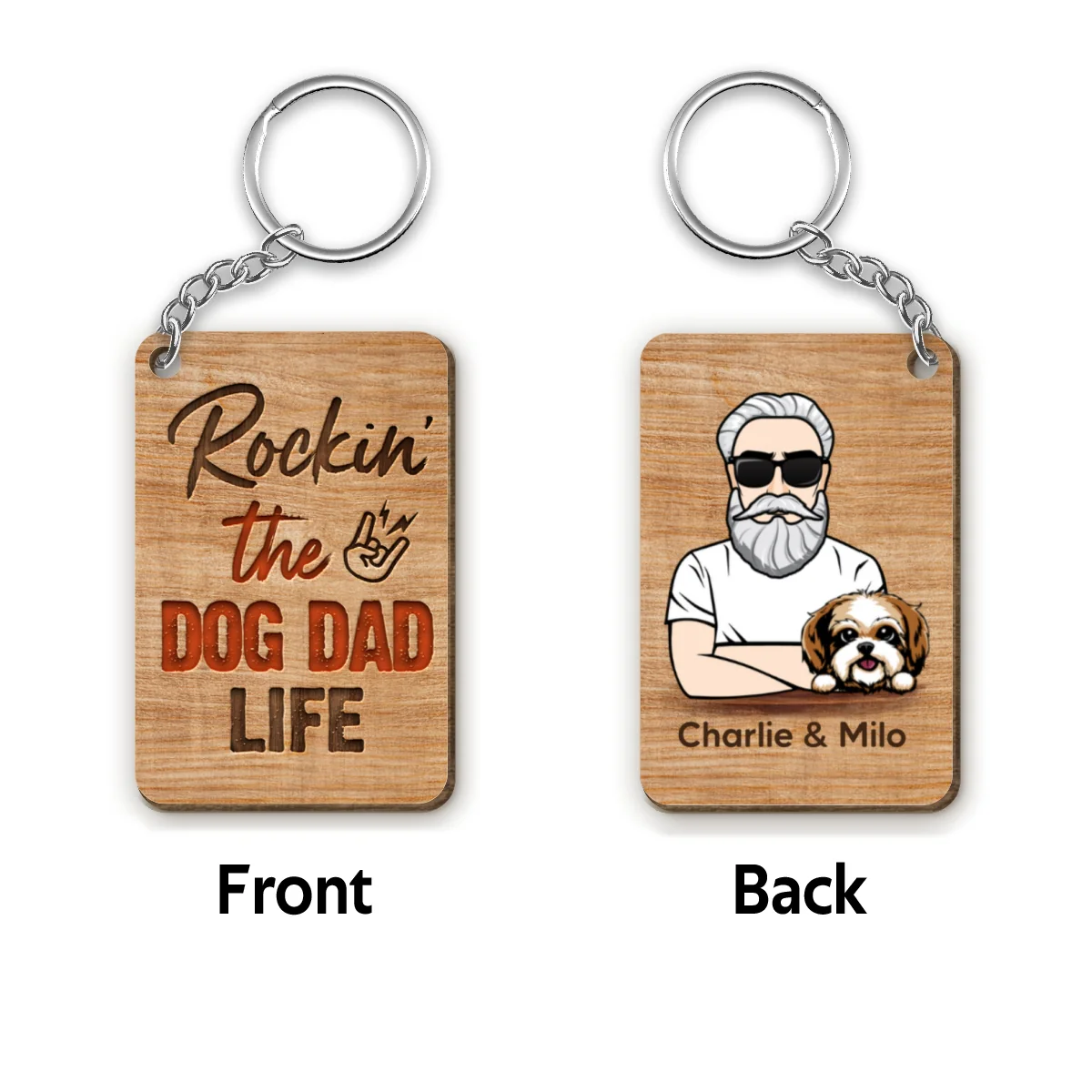 Rockin‘ Dog Dad Life Personalized Wooden Keychain - Image 4