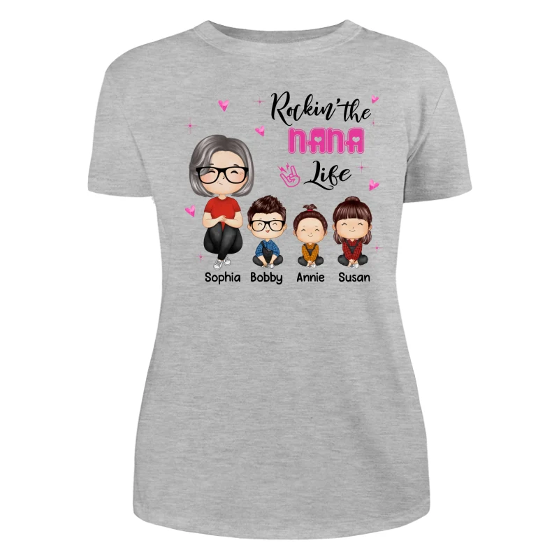 Rockin‘ Grandma Life Doll Grandma Grandkids Watercolor Style Personalized Shirt - Image 10