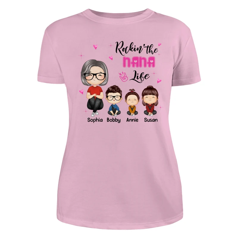 Rockin‘ Grandma Life Doll Grandma Grandkids Watercolor Style Personalized Shirt - Image 11