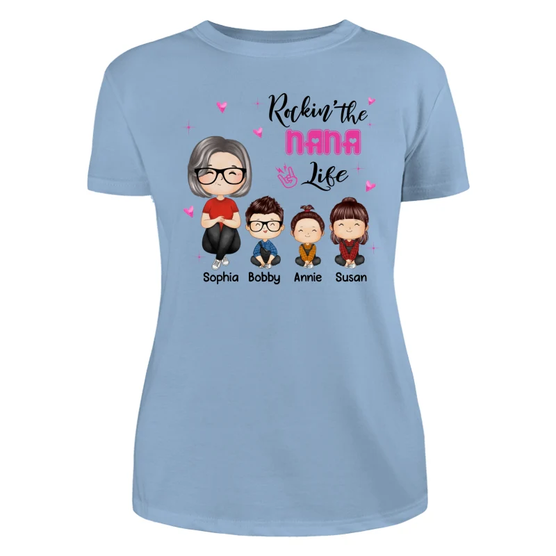 Rockin‘ Grandma Life Doll Grandma Grandkids Watercolor Style Personalized Shirt - Image 12