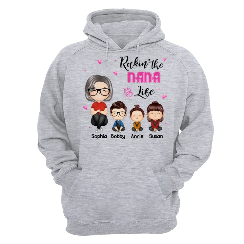 Rockin‘ Grandma Life Doll Grandma Grandkids Watercolor Style Personalized Shirt - Image 14
