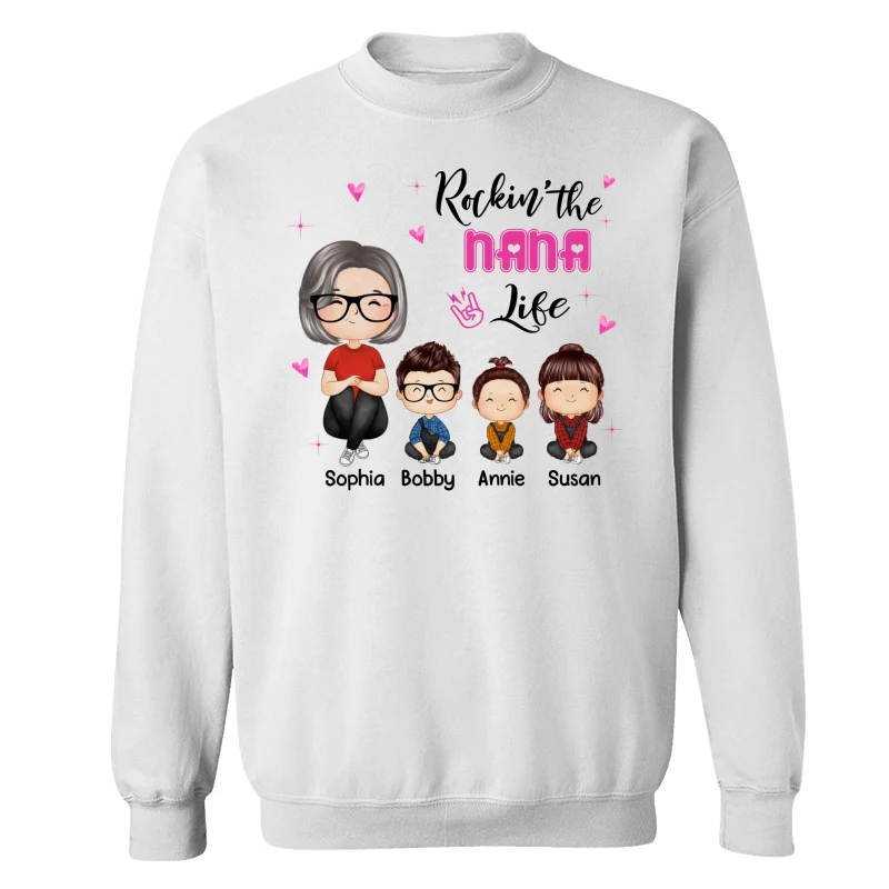 Rockin‘ Grandma Life Doll Grandma Grandkids Watercolor Style Personalized Shirt - Image 17