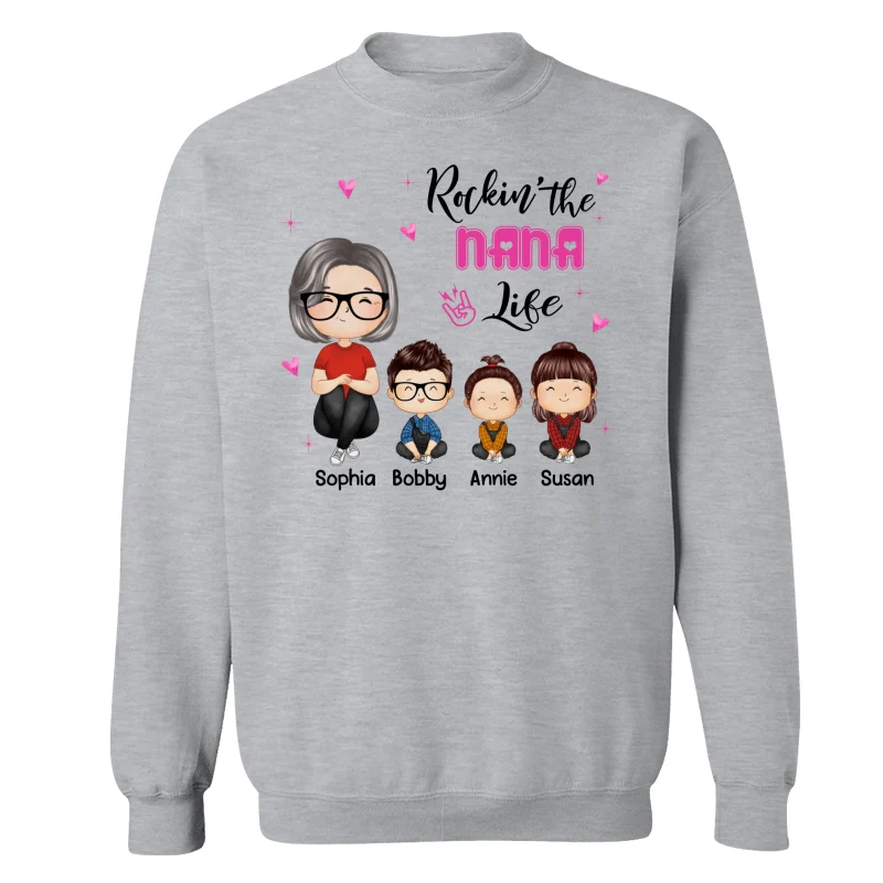 Rockin‘ Grandma Life Doll Grandma Grandkids Watercolor Style Personalized Shirt - Image 18
