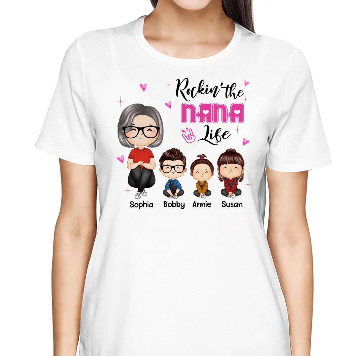 Rockin‘ Grandma Life Doll Grandma Grandkids Watercolor Style Personalized Shirt - Image 2