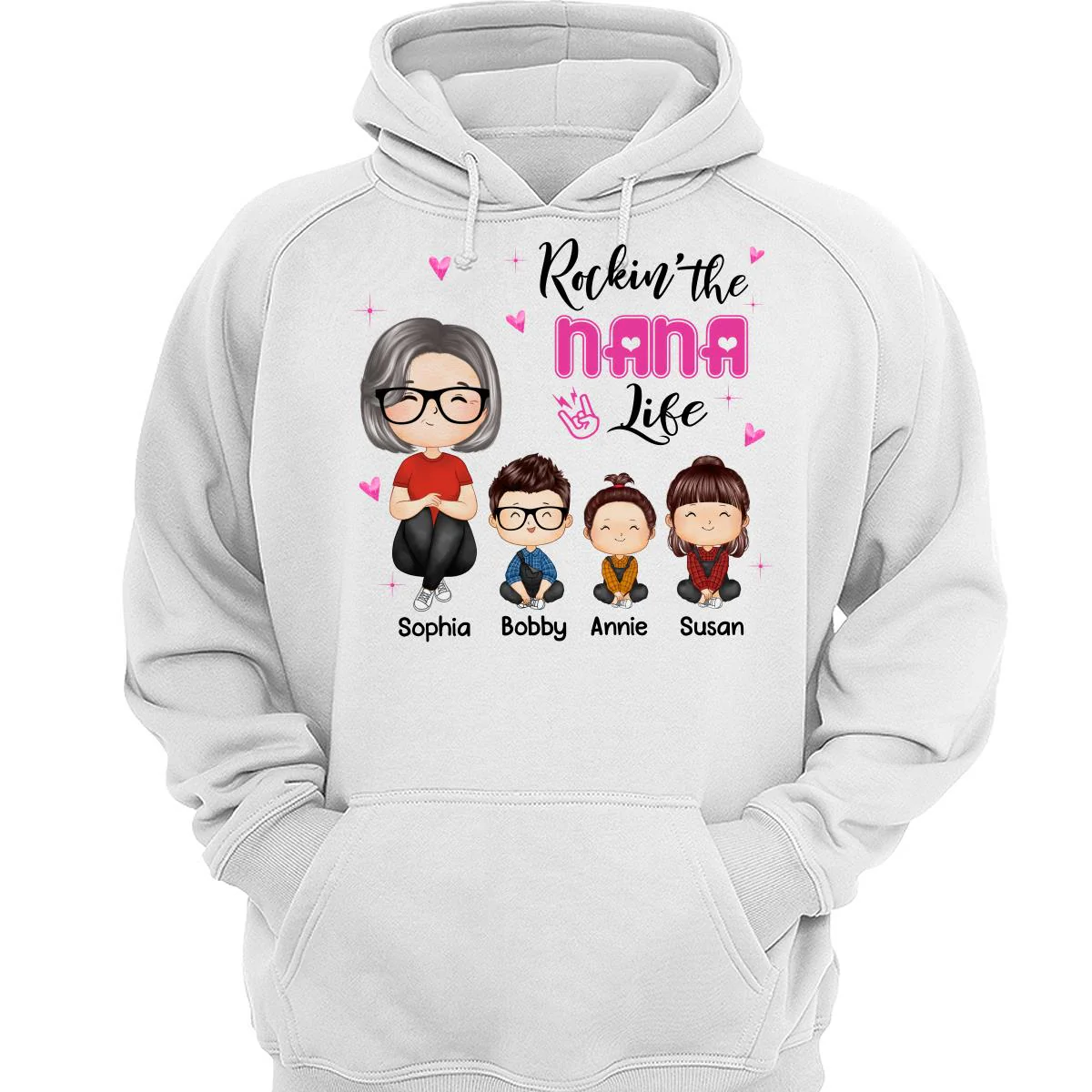 Rockin‘ Grandma Life Doll Grandma Grandkids Watercolor Style Personalized Shirt - Image 3