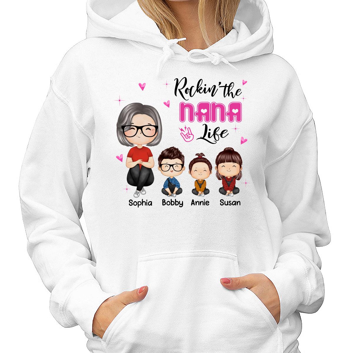 Rockin‘ Grandma Life Doll Grandma Grandkids Watercolor Style Personalized Shirt - Image 4