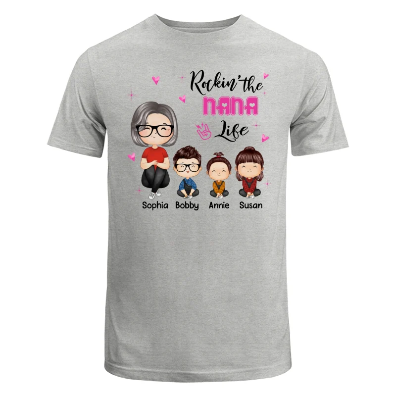 Rockin‘ Grandma Life Doll Grandma Grandkids Watercolor Style Personalized Shirt - Image 6