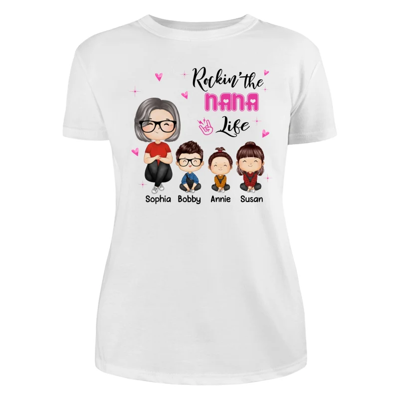 Rockin‘ Grandma Life Doll Grandma Grandkids Watercolor Style Personalized Shirt - Image 9