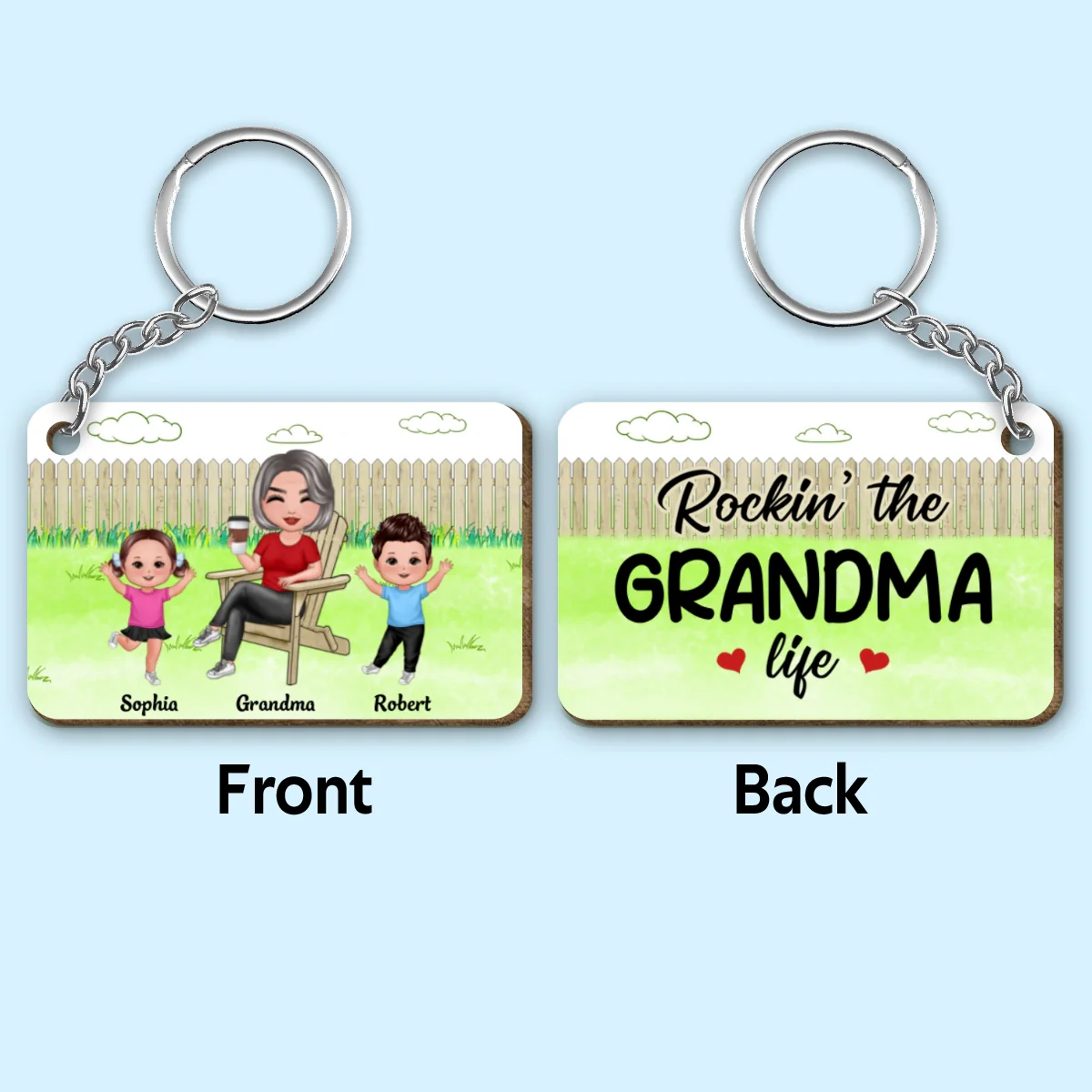 Rockin‘ Grandma Life Garden Backyard Personalized Wooden Keychain - Image 4