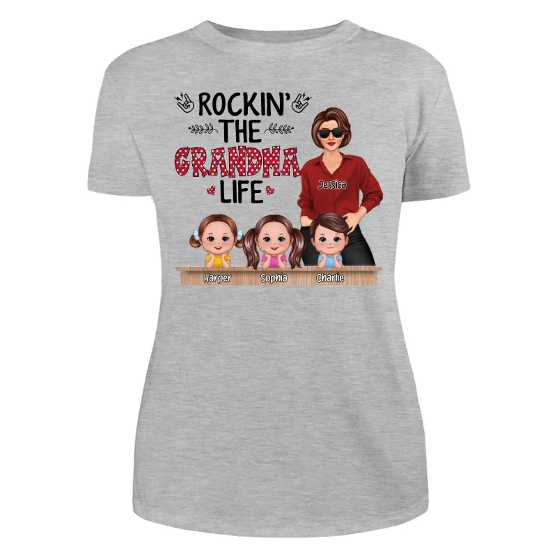 Rockin‘ Grandma Life Grandkids Chin On Hands Personalized Shirt - Image 10