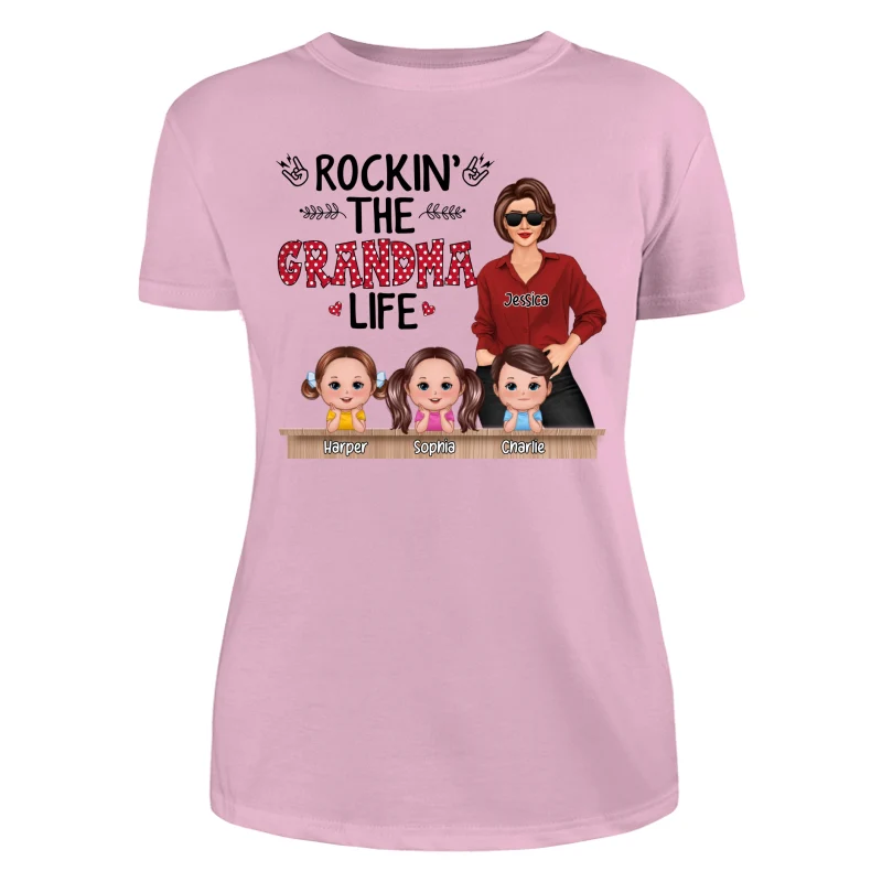Rockin‘ Grandma Life Grandkids Chin On Hands Personalized Shirt - Image 11
