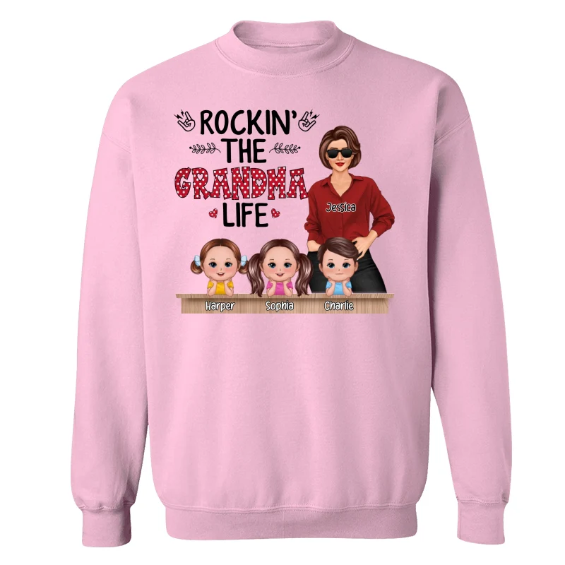 Rockin‘ Grandma Life Grandkids Chin On Hands Personalized Shirt - Image 19