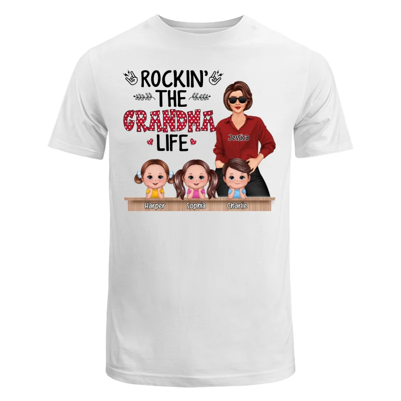 Rockin‘ Grandma Life Grandkids Chin On Hands Personalized Shirt - Image 5